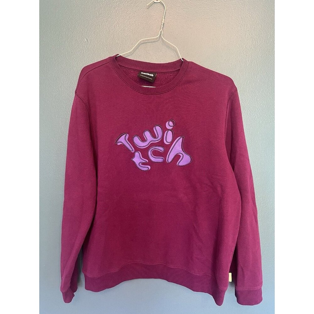Twitch Men’s Large Magenta Purple Logo‎ Crew Neck Sweatshirt Comfort Streamer